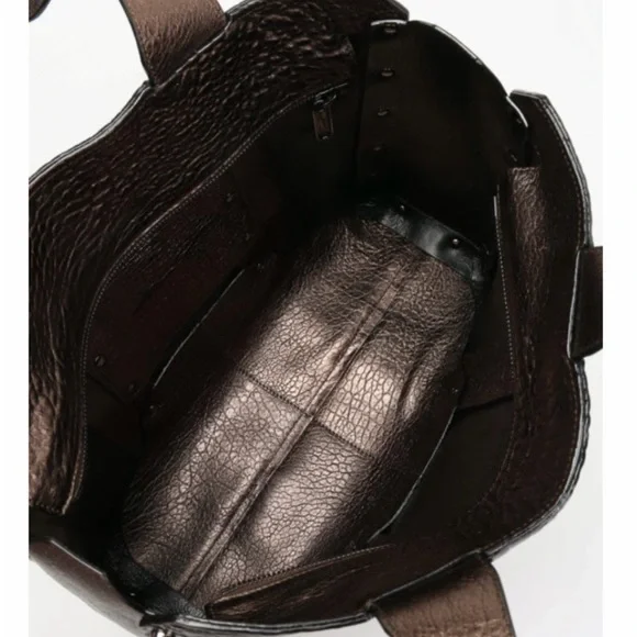 Jimmy Choo Metallic Bronze Pebble Leather Shopper Tote Bag Gently Used - Picture 2 of 13